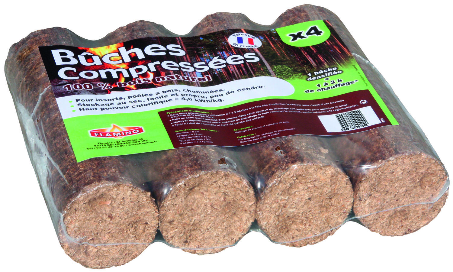 4 Bûches densifiées à haut pouvoir calorifique - FLAMINO