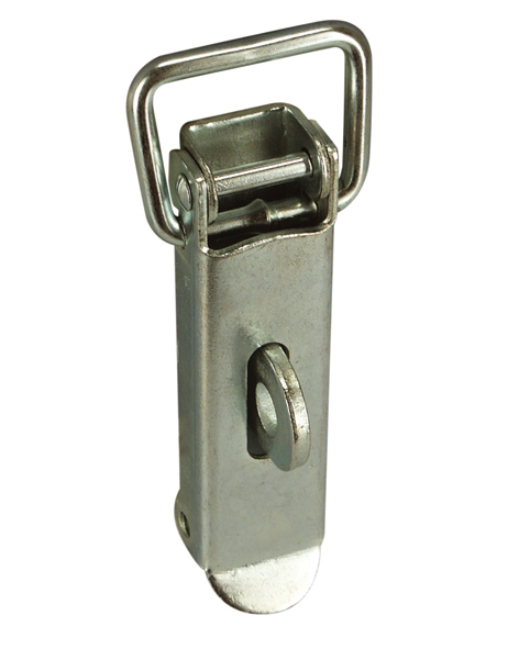 Fermoir à levier et gâche crochet coudé, porte cadenas, pour malle, caisse ou coffre à visser