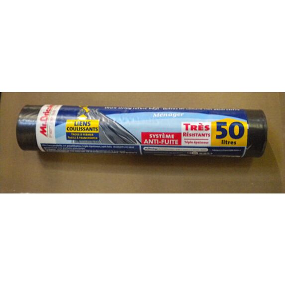 Rouleau de sacs poubelle noir 50L lien coulissant