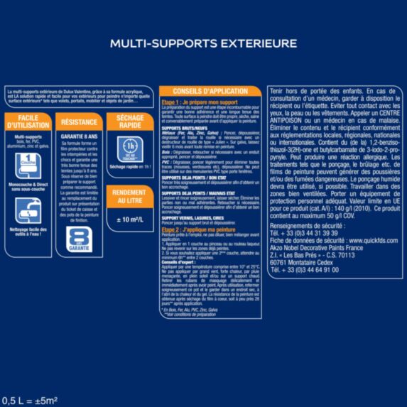 Peinture Multi-Supports Extérieur Dulux Valentine Satin Blanc 0,125 L