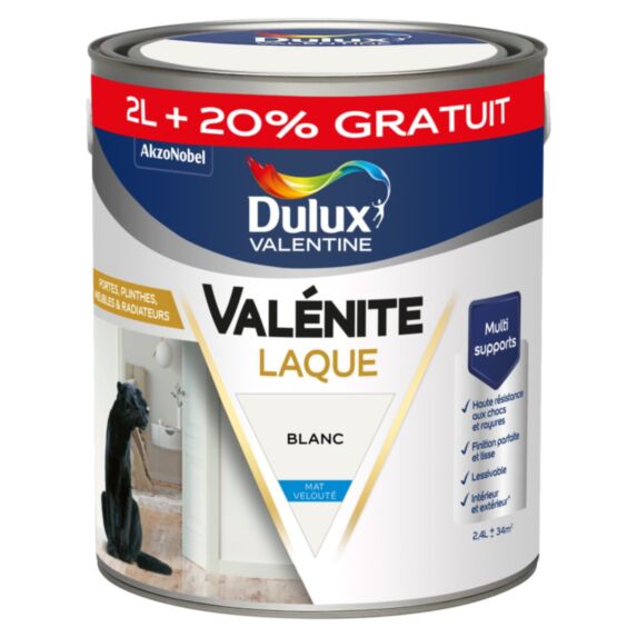 Peinture Boiseries Laque Acrylique Valénite Blanc Mat 2L+20% - DULUX VALENTINE