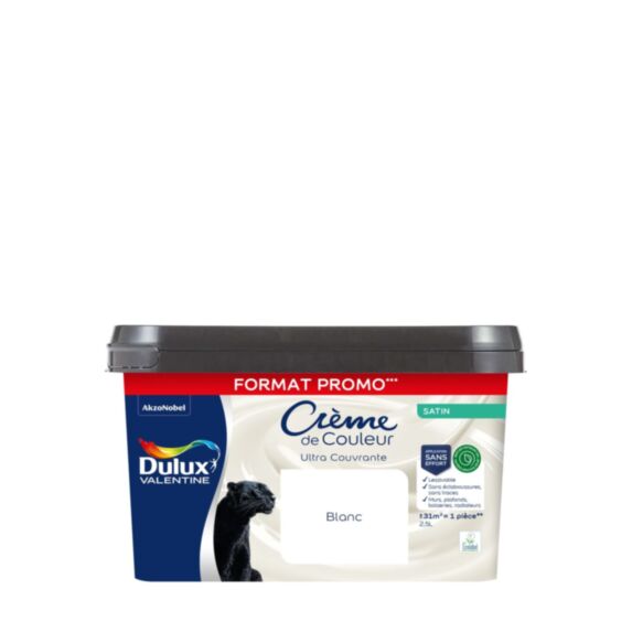 Peinture Crème de Couleur Biosourcé Blanc Satin  2,5 L - DULUX VALENTINE