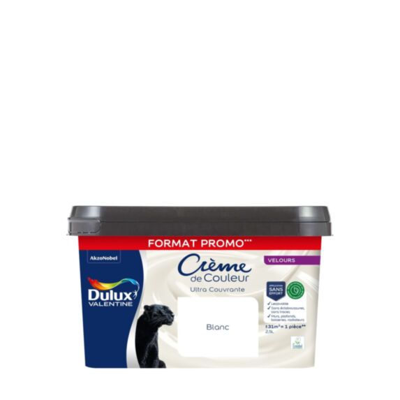 Peinture Crème de Couleur Biosourcé Blanc  Velours  2,5 L - DULUX VALENTINE