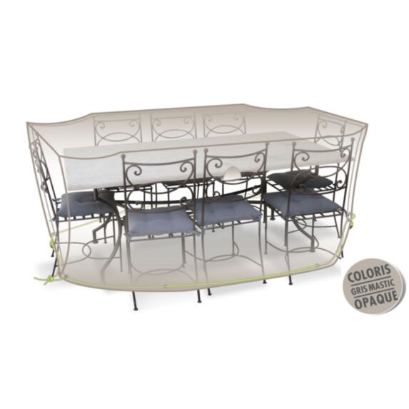Housse pour table rectangle + 8/10 chaises L 290 x l 130 x h 70 cm gris mastic opaque - JARDILINE
