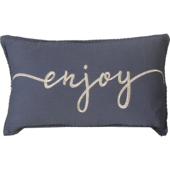 Coussin garni brodé enjoy bleu 30x50cm