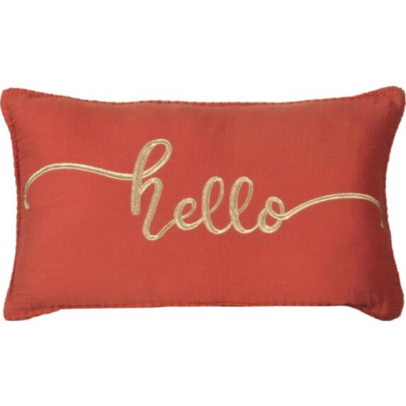 Coussin garni brodé hello terracota 30x50cm