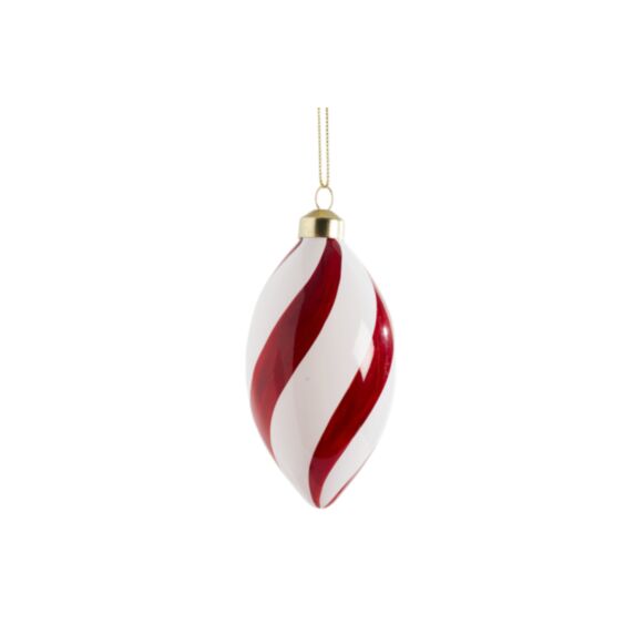 Boule de noël en verre olive spirale Ø8cm rouge et blanc - CHRISTMAS DREAM