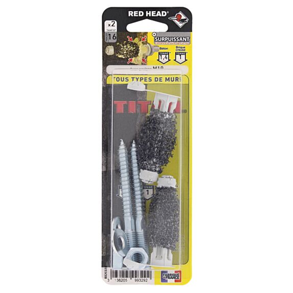 2 chevilles Tamfix + goujons M10 pour charges lourdes.