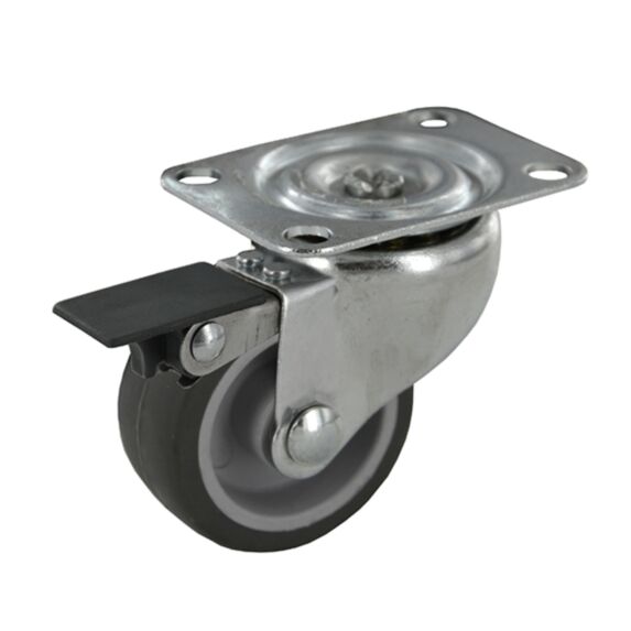 Roulette éco caoutchouc à platine pivotante et frein - Charge admissible 20kg. Ø50mm - CIME