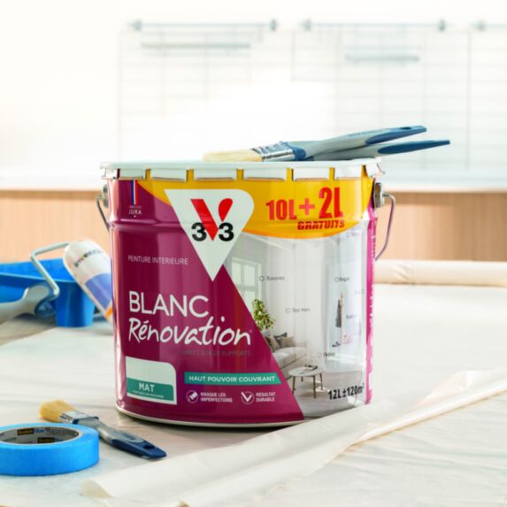 Peinture Rénovation Monocouche Blanc mat 10+2L gratuit - V33