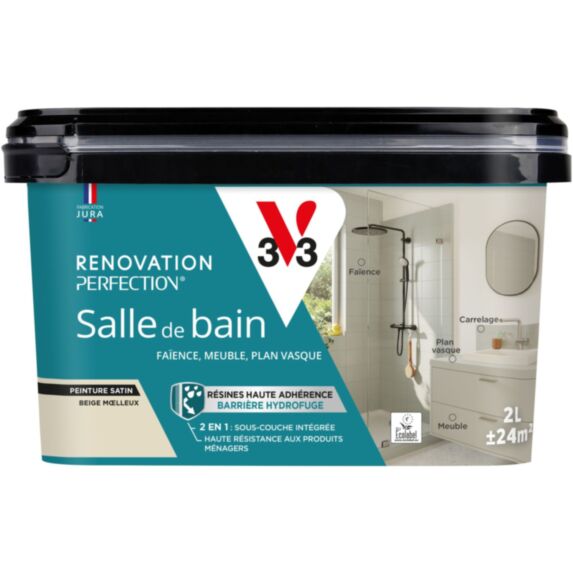 Peinture rénovation perfection salle de bain beige moelleux satin 2L - V33