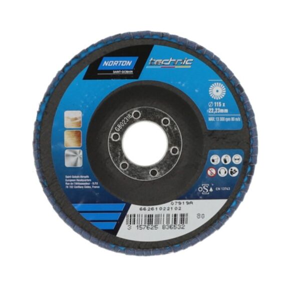 Disques lamelles Action rapide Toutes surfaces Ø115mm Grain 80 - NORTON