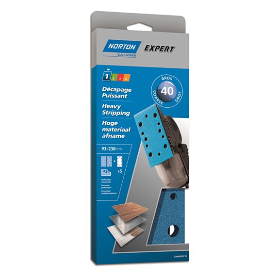 Patins ponçeuse vibrante pinces multitrou 93x230mm Grain 40 - NORTON
