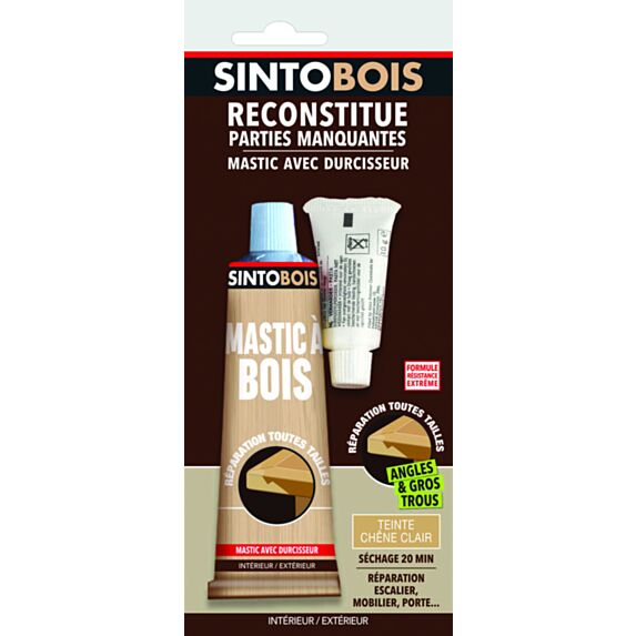 Mastic à bois avec durcisseur angles/gros trous chêne clair 66ml - SINTO