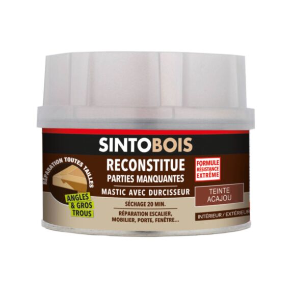 Mastic à bois avec durcisseur angles/gros trous acajou 170ml - SINTO