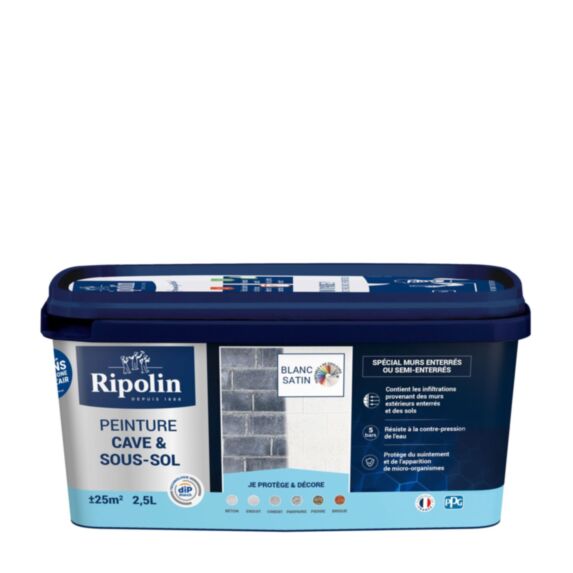 Peinture Cave Et Sous-Sol Blanc Satin 2,5L  - RIPOLIN