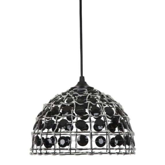 Suspension forme dome D24 en métal et perles noir