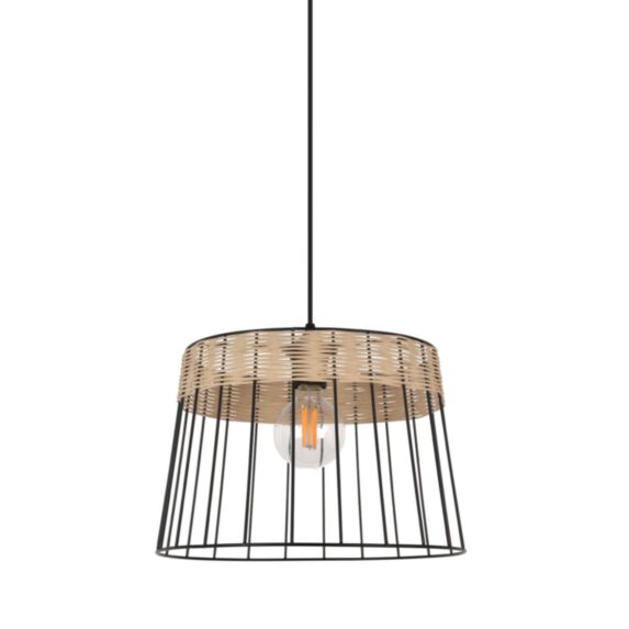 Suspension Métal et Rotin Indah Noir Mat Ø35cm E27 60W - COREP