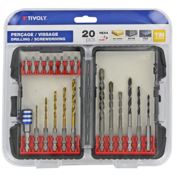 Coffret 20 forets et embouts de vissage T20 - TIVOLY