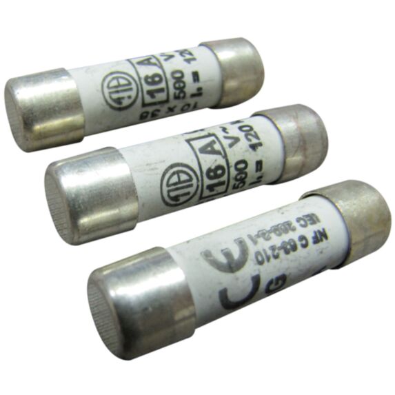 3 fusibles cylindre 10,3x38mm 16a. - TIBELEC