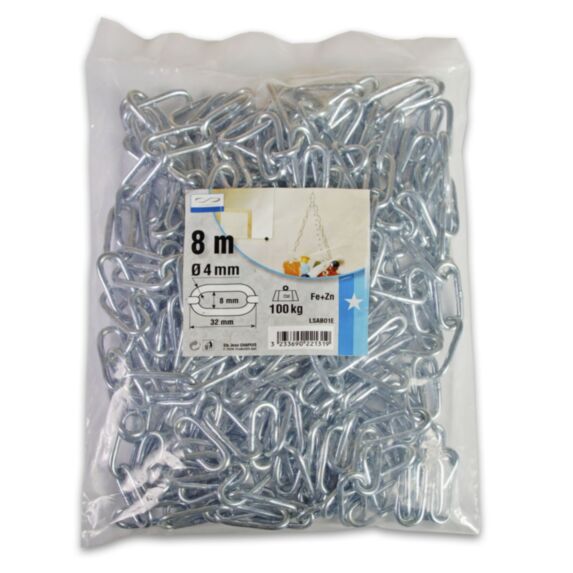 Chaîne droite soudée maille longue diamètre 4 mm et longueur 8 m