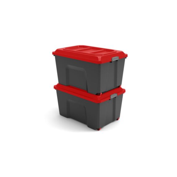 2 malles de rangement Locker 100L gris à roulettes 72,3x47,5x40,6cm - SUNDIS