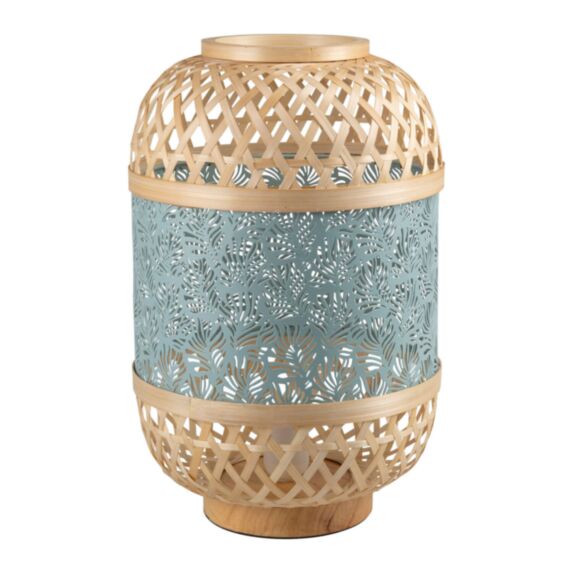 Lampe céramique Lanterne Métal Bambou Minh Verte 38,5x24x24cm 220V 40W