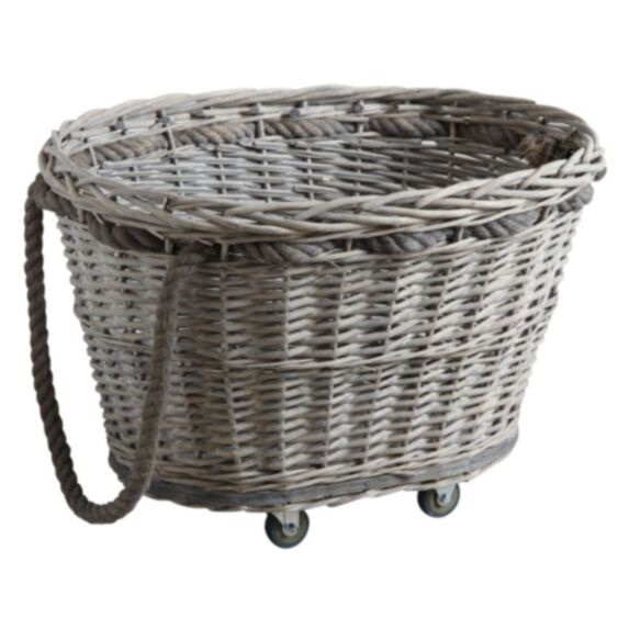 Chariot 4 roues en osier gris