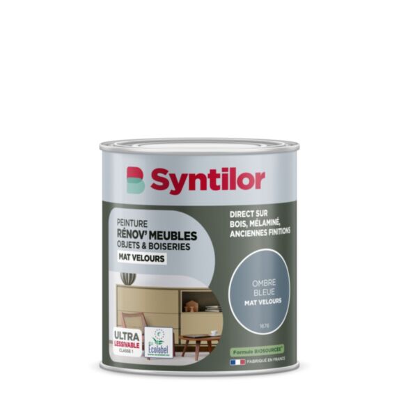 Peinture Renov meubles et objets ombre bleue mat velours 0,25L - SYNTILOR