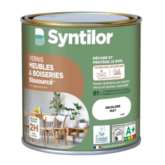 Vernis meubles et boiseries biosourcé incolore mat 0,5L - SYNTILOR
