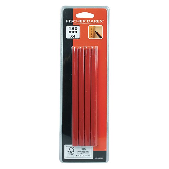 Lot de 4 crayons de charpentier 18 cm - FISCHER DAREX