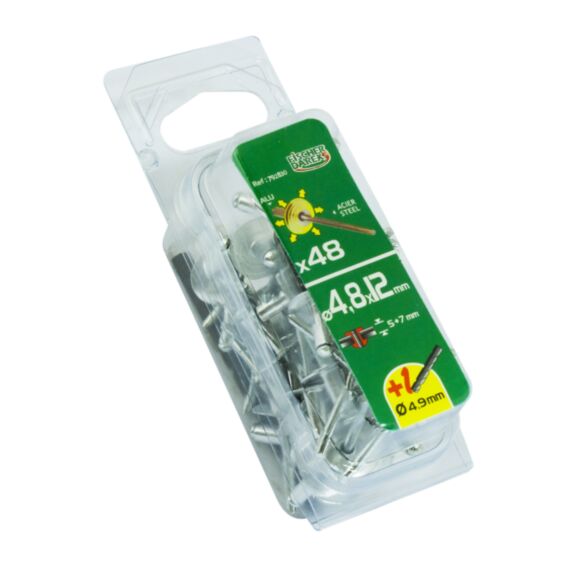 rivets aveugle 4.8x12 x48 pcs alu acier tête large - FISCHER DAREX