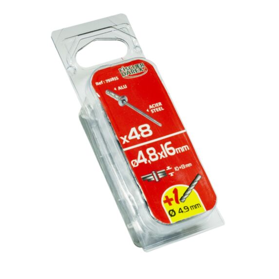 rivets aveugle 4.8x16 x48 pcs alu acier tête plate - FISCHER DAREX