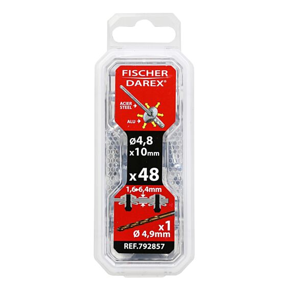 rivets aveugle 4.8x10 x48 pcs alu acier tête plate - FISCHER DAREX