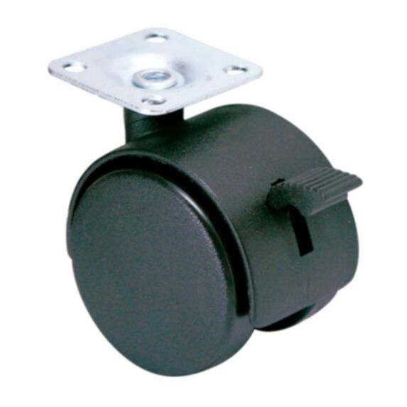 Roulette pivotante à platine polypropylène noir avec frein Ø50mm - CIME