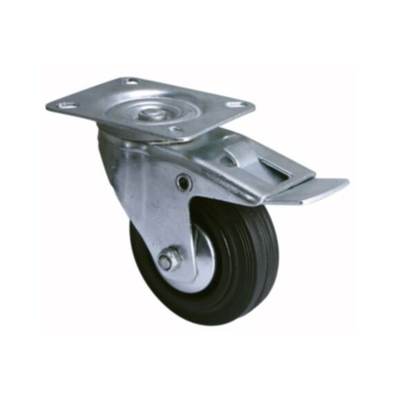 Roulette pivotante à platine avec frein caoutchouc noir Ø100mm charge 100kg - CIME