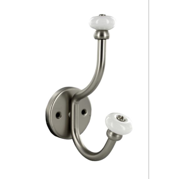 Patère à fixer 1 tête et 1 crochet zamak et porcelaine gris alu et blanc - CIME