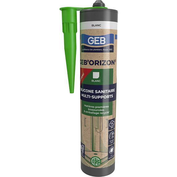 Mastic silicone sanitaire multi-supports acétique 310ml blanc séchage rapide - GEB