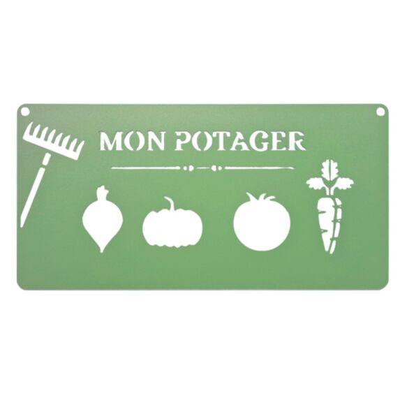 Pancarte métal mon potager 25x12,5cm vert - LOUIS MOULIN