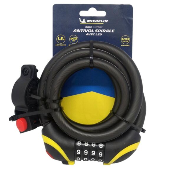 Antivol spirale à code LED 150cm Ø12mm - MICHELIN