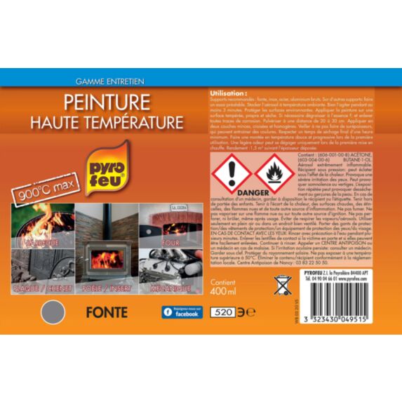 Peinture thermique en aérosol coloris fonte 400 ml - PYROFEU