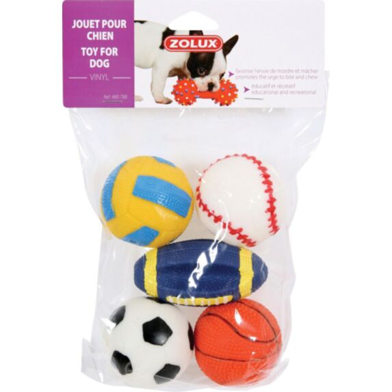 Lot de 5 balles sport pour chien 6cm