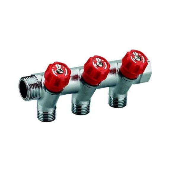 Collecteur avec 3 robinets rouges MF20x27 sorties M15x21 - NOYON THIEBAULT