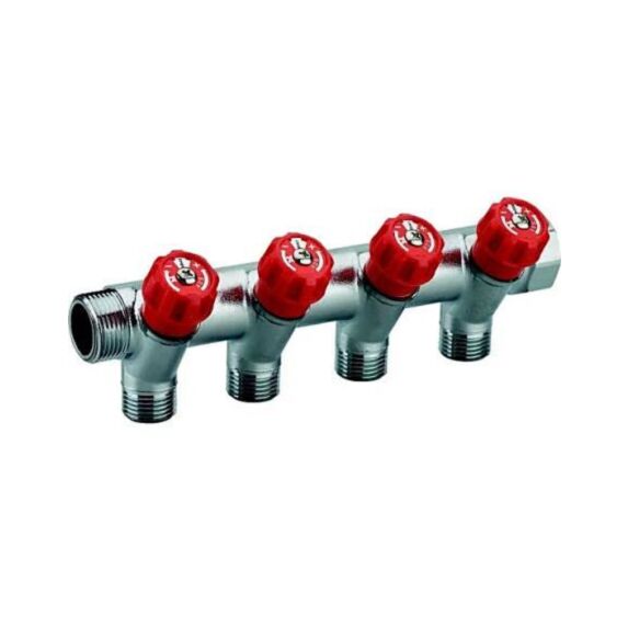 Collecteur avec 4 robinets rouge MF20x27 sorties M15x21 - NOYON THIEBAULT