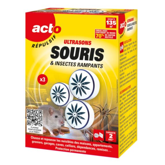 Repulsif ultrasons souris et insectes rampants x3 - RETRO