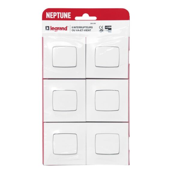 6 interrupteurs Va-et-vient Neptune 10A Blanc - LEGRAND