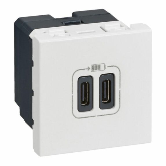 Double Chargeur USB Mosaic Type C 2 Modules Composable Blanc