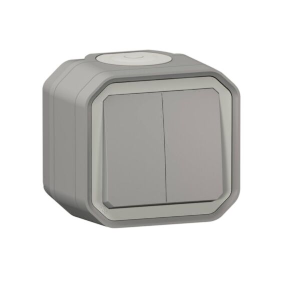 Double intetrupteur va-et-vient ou poussoir Plexo complet saillie gris 10A - LEGRAND