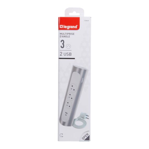 Multiprise d'angle 3 prises Surface avec terre et USB Type A + Type C avec cordon blanc