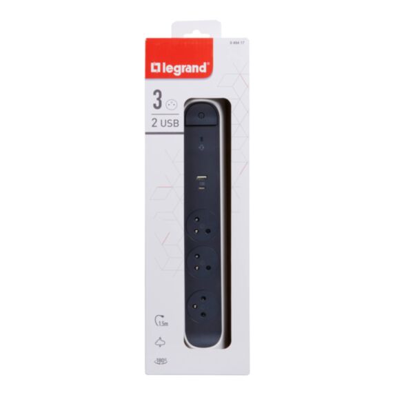 Multiprise rotatif 3 prises de courant Surface, parafoudre et USB Type-A+ Type-C blanc/gris foncé